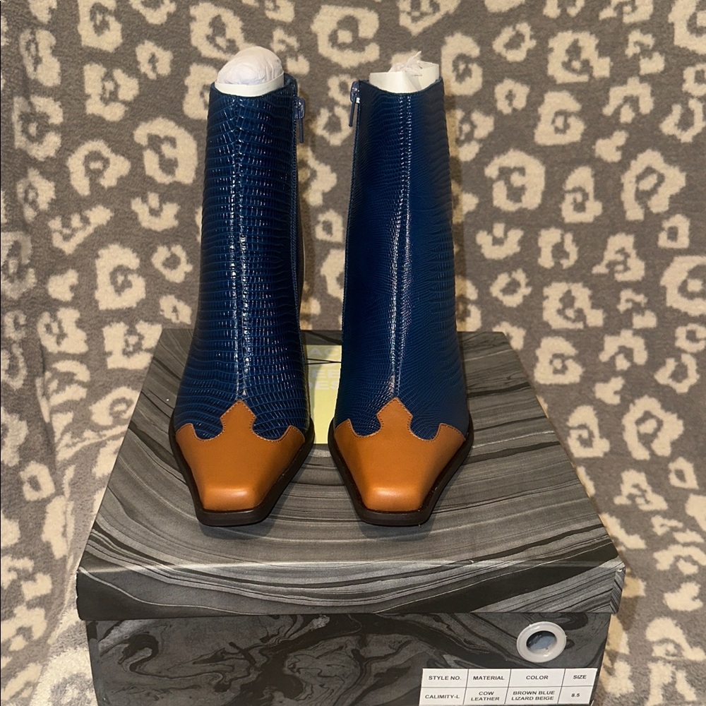 Jeffrey Campbell Calimity-L Heeled Boots in Brown Blue Lizard Beige 😍 New 🆕 😍😍